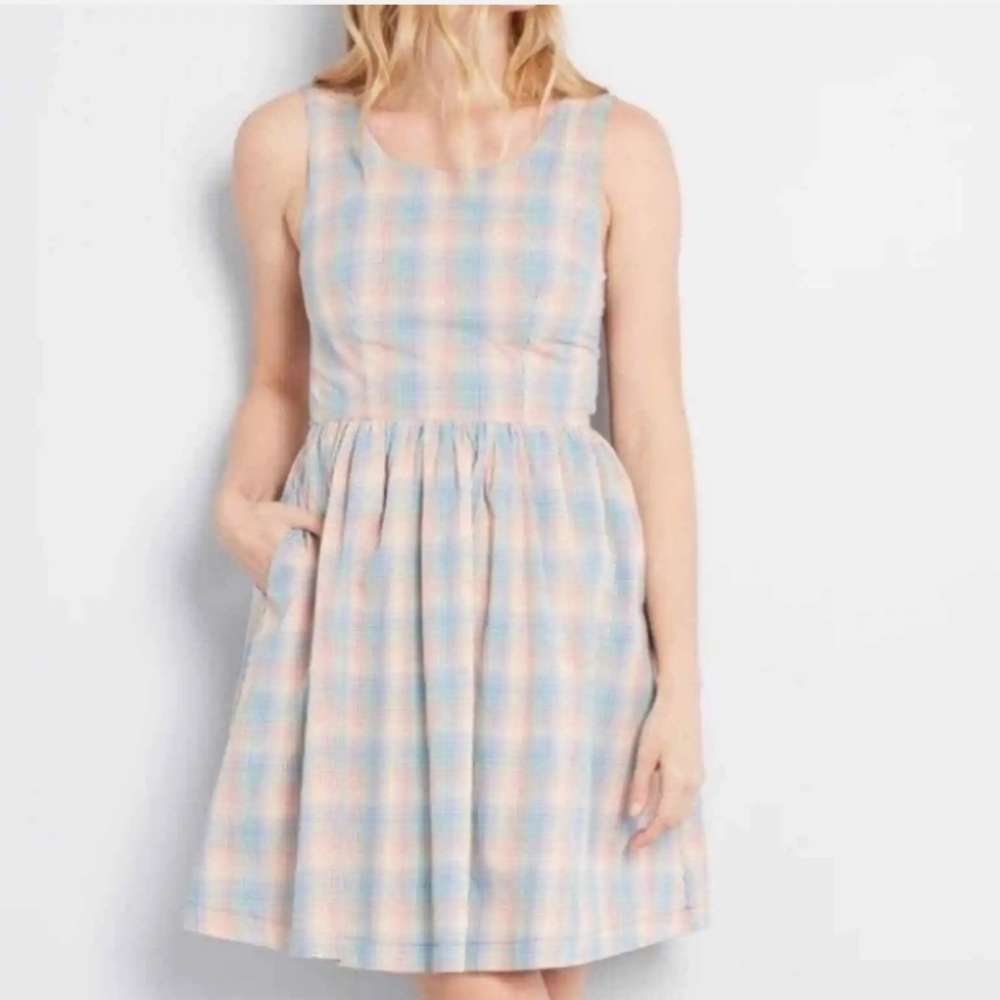 Modcloth sleeveless fit and flare plaid dress 2X